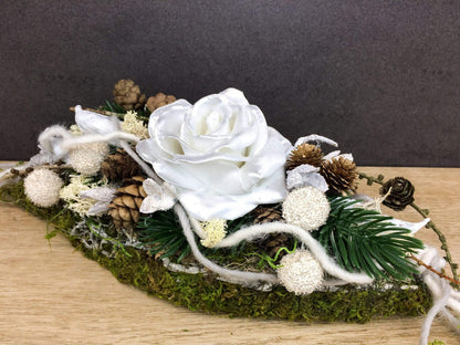Grabgesteck Allerheiligen Wachsrosen Wachsrose Rose Grabschmuck länglich Grabdekoration – handgemacht aus Seiden- und Kunstblumen, langlebig & pflegeleicht von SarahsFlowerStudio