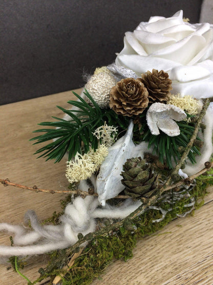 Grabgesteck Allerheiligen Wachsrosen Wachsrose Rose Grabschmuck länglich Grabdekoration – handgemacht aus Seiden- und Kunstblumen, langlebig & pflegeleicht von SarahsFlowerStudio