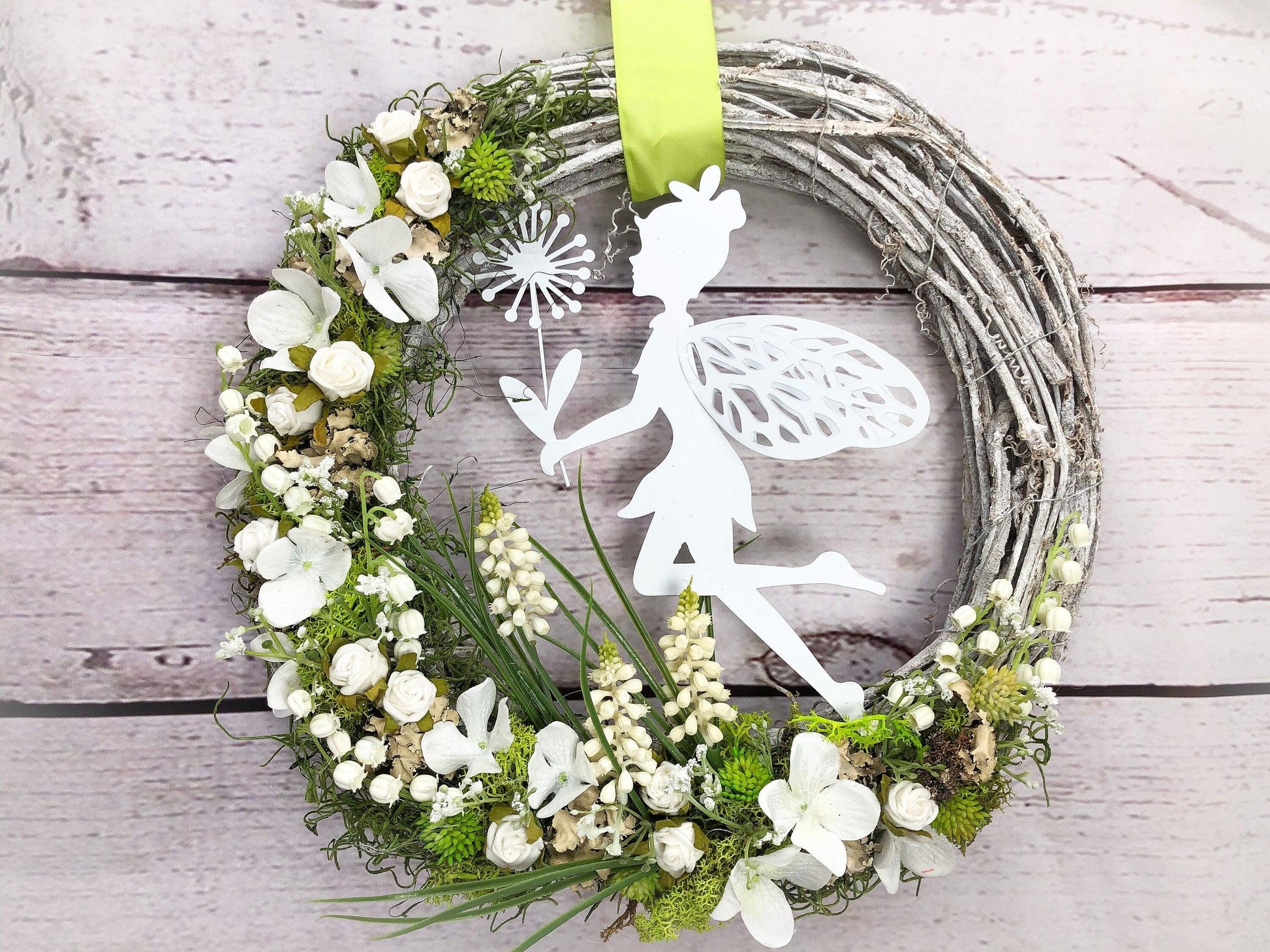 Türkranz Kirschblüten mit Fee – moderner Frühlingskranz Seidenblumen ganzjährig – Türkranz – SarahsFlowerStudio