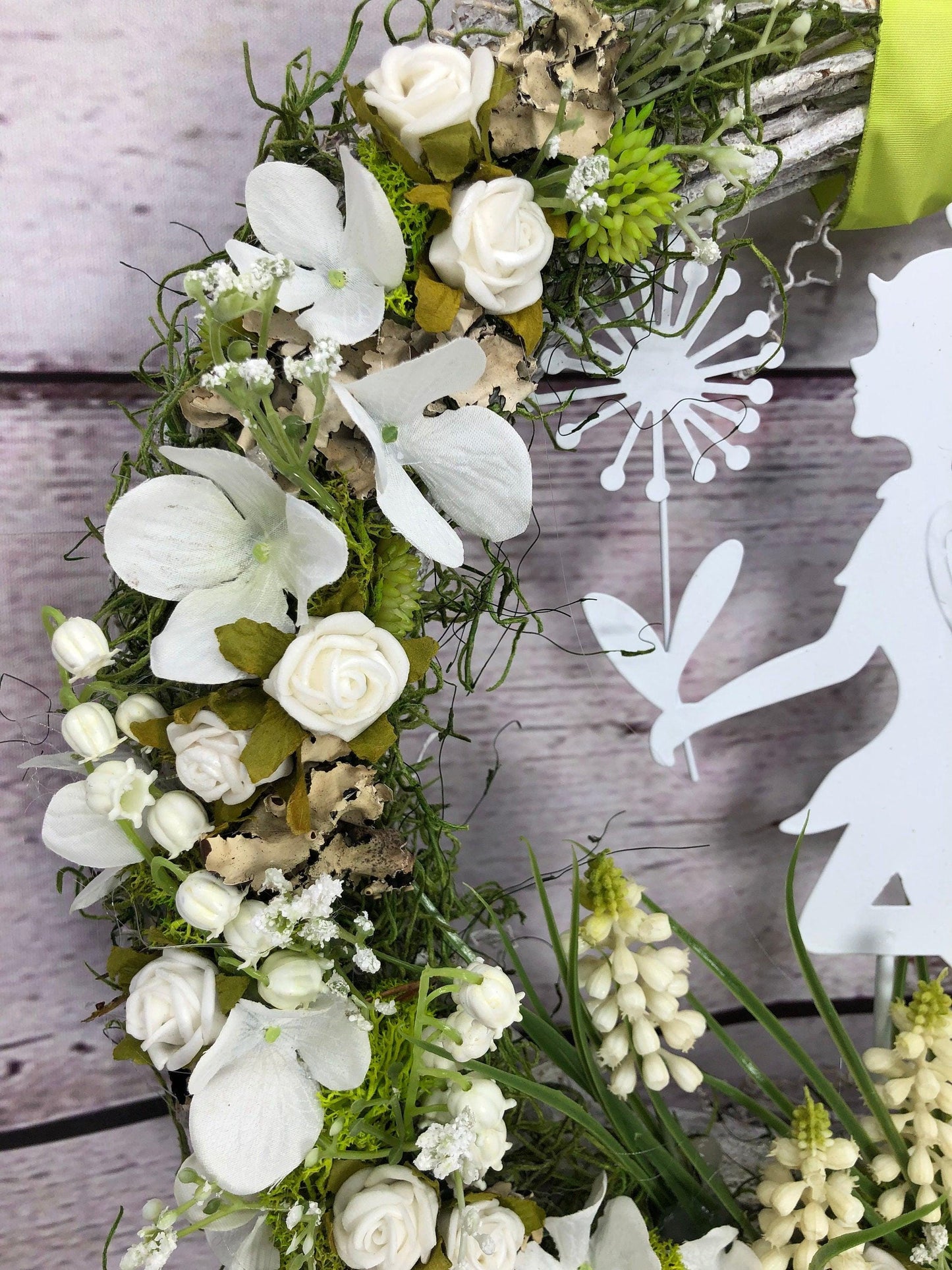 Türkranz Kirschblüten mit Fee – moderner Frühlingskranz Seidenblumen ganzjährig – Türkranz – SarahsFlowerStudio