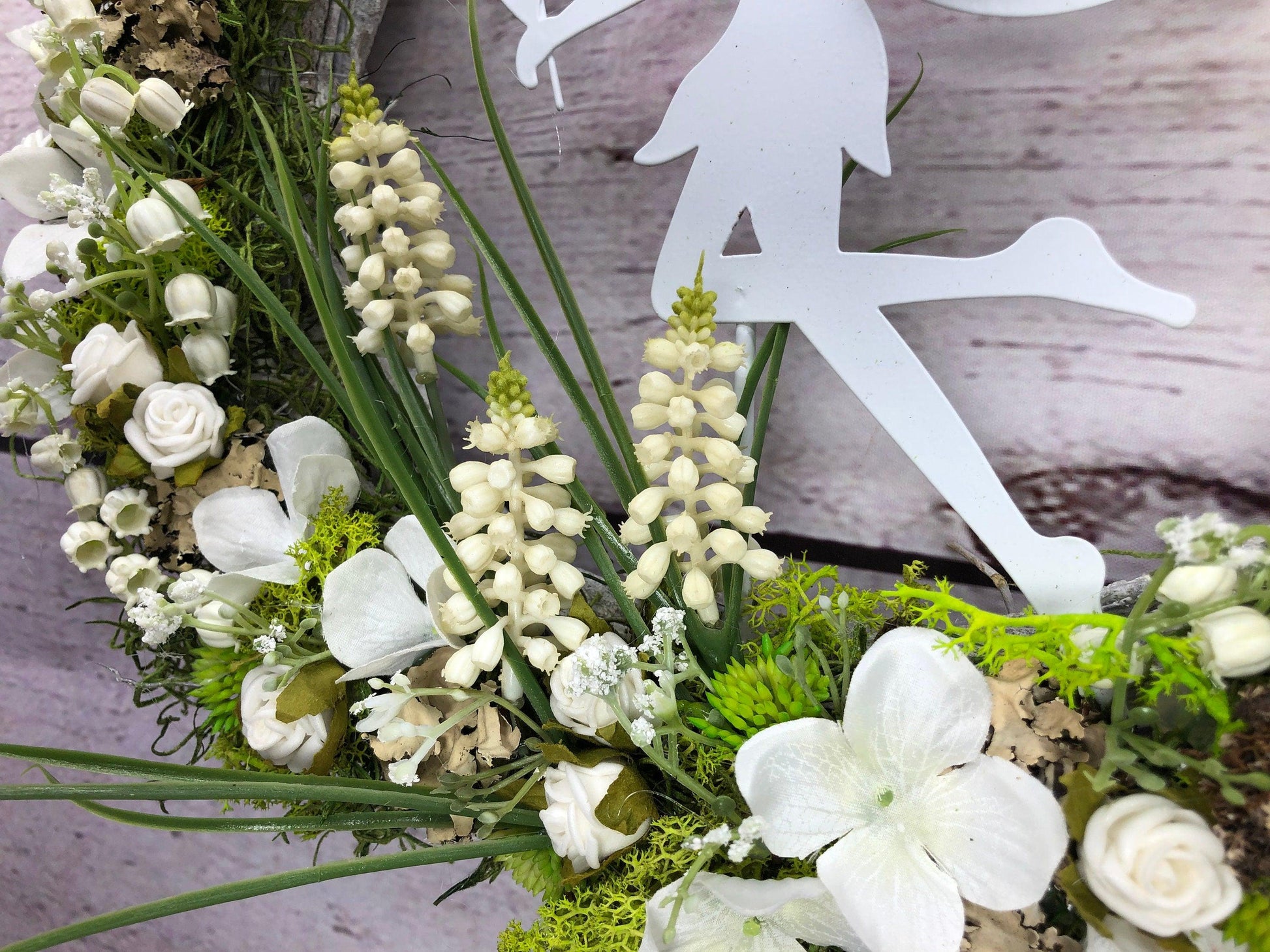 Türkranz Kirschblüten mit Fee – moderner Frühlingskranz Seidenblumen ganzjährig – Türkranz – SarahsFlowerStudio
