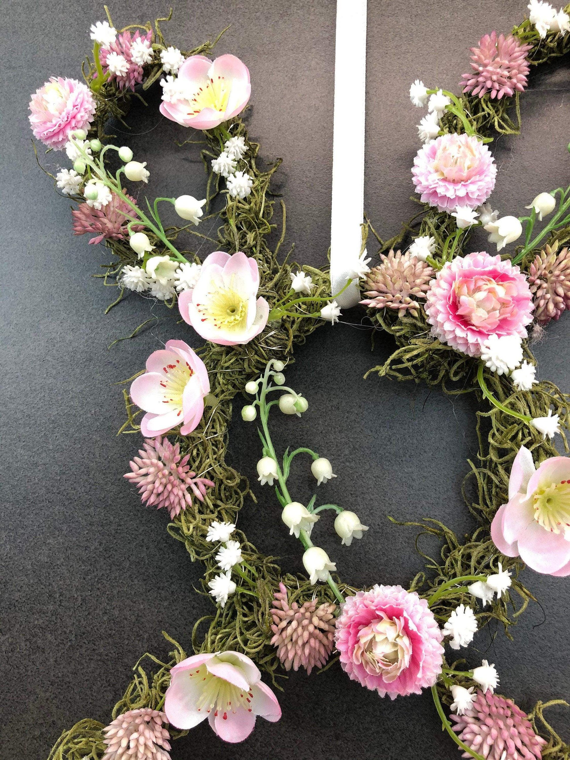 Türkranz Ostern & Frühling mit Hasen – Fensterschmuck Seidenblumen Wunschfarbe – Türkranz – SarahsFlowerStudio