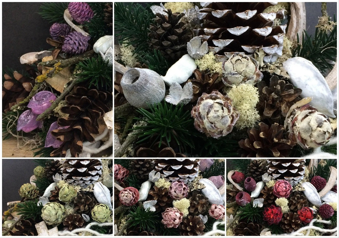 Grabgesteck Allerheiligen Grabschmuck Herz Grabdekoration Deko Tanne Exoten Kapgrün Zapfen Hutzeln Filzschnur Islandmoos Herz – handgemacht aus Seiden- und Kunstblumen, langlebig & pflegeleicht von SarahsFlowerStudio