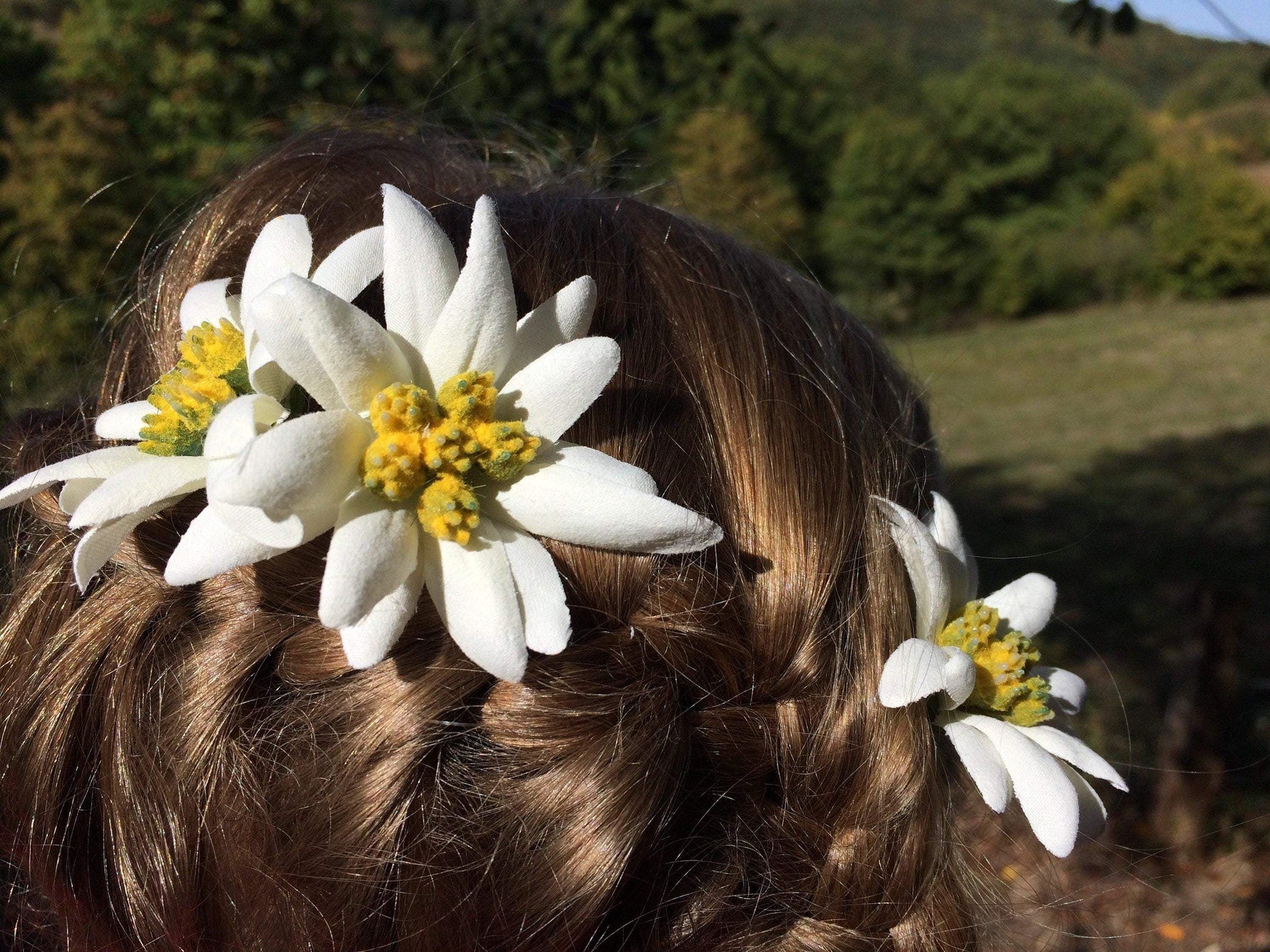 Haarklammern Edelweiß – Haarklemmen mit Seidenblumen 3er Set – Accessoire – SarahsFlowerStudio