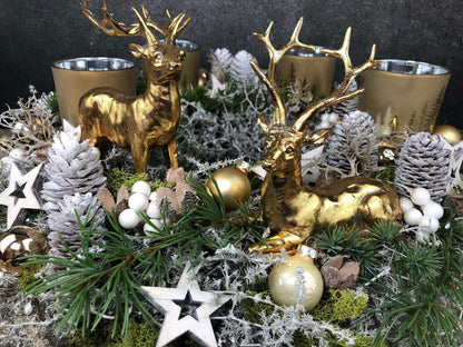 Adventskranz Adventskalender Asparagus Hirsch Zapfen mehrjährig groß rund – handgemacht aus Seiden- und Kunstblumen, langlebig & pflegeleicht von SarahsFlowerStudio