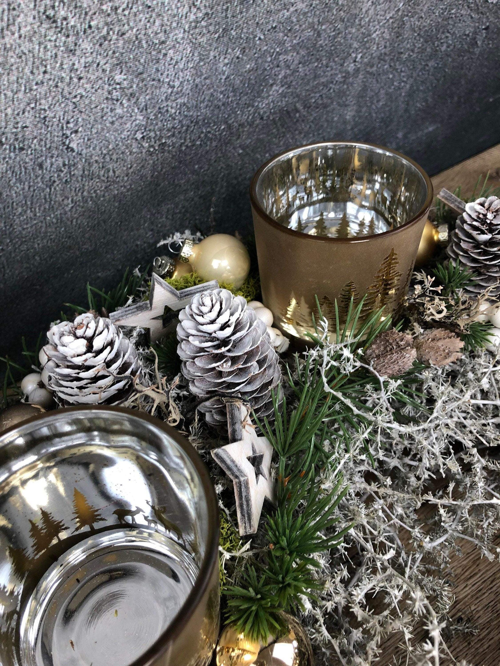 Adventskranz Adventskalender Asparagus Hirsch Zapfen mehrjährig groß rund – handgemacht aus Seiden- und Kunstblumen, langlebig & pflegeleicht von SarahsFlowerStudio