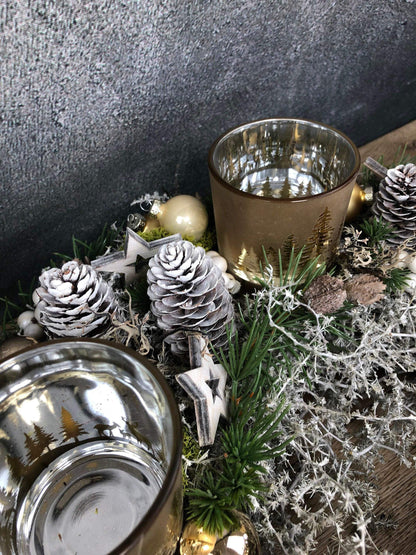 Adventskranz Adventskalender Asparagus Hirsch Zapfen mehrjährig groß rund – handgemacht aus Seiden- und Kunstblumen, langlebig & pflegeleicht von SarahsFlowerStudio