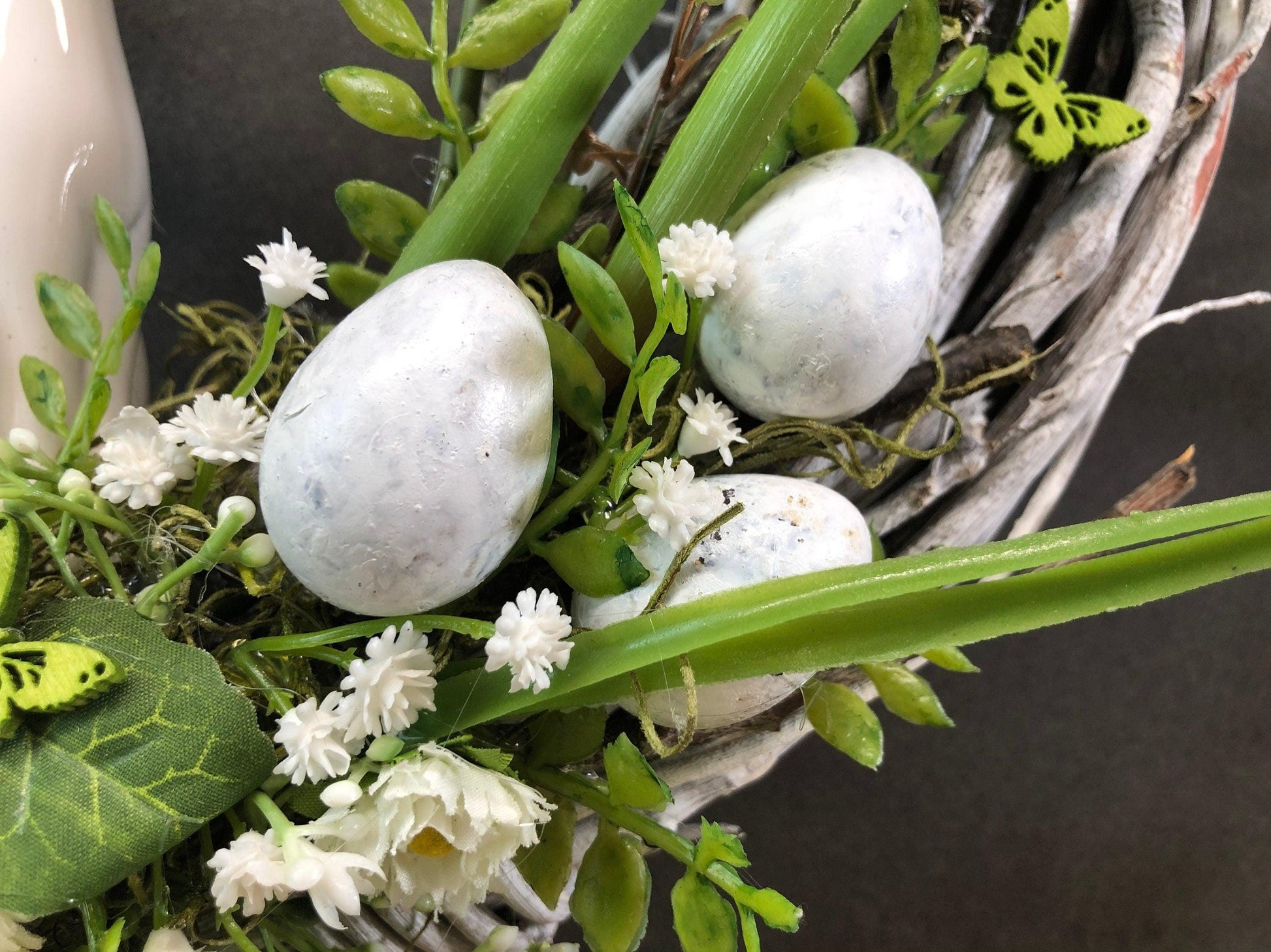 Frühlingskranz 35cm mit Hasen & Gänseblümchen – großer Osterkranz Seidenblumen – Türkranz – SarahsFlowerStudio