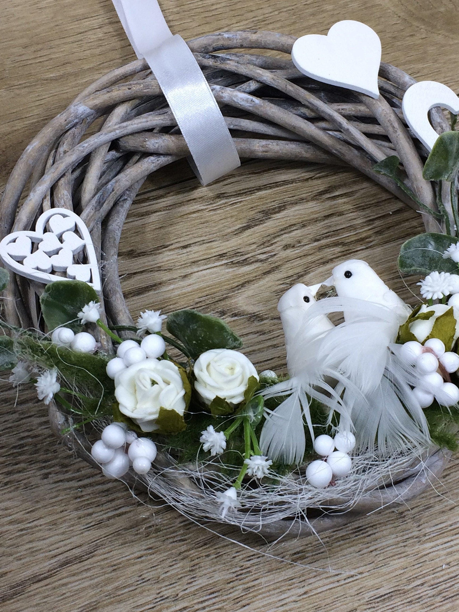 Türkranz Hochzeit Rose – Türdeko mit Rose Schleierkraut & Vögeln – Türkranz – SarahsFlowerStudio
