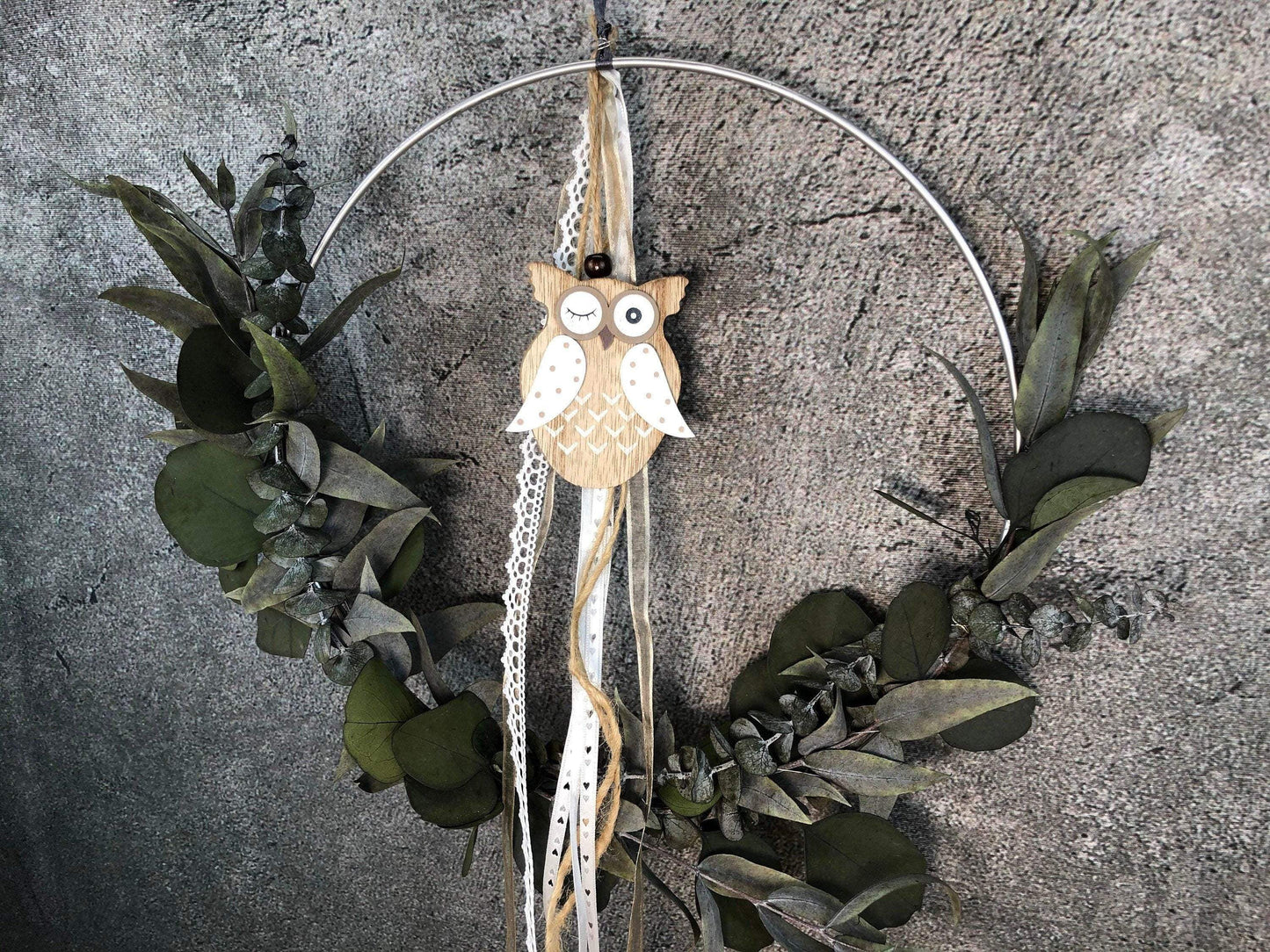Türkranz Eule Herbst Kranz Ring Eukalyptus Wandkranz Trockenblumen Natur natürlich Hoop Herbst Herbstlich – handgemacht aus Seiden- und Kunstblumen, langlebig & pflegeleicht von SarahsFlowerStudio
