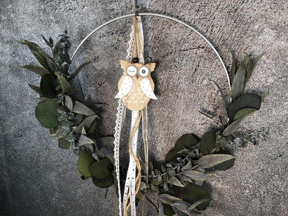 Türkranz Eule Herbst Kranz Ring Eukalyptus Wandkranz Trockenblumen Natur natürlich Hoop Herbst Herbstlich – handgemacht aus Seiden- und Kunstblumen, langlebig & pflegeleicht von SarahsFlowerStudio
