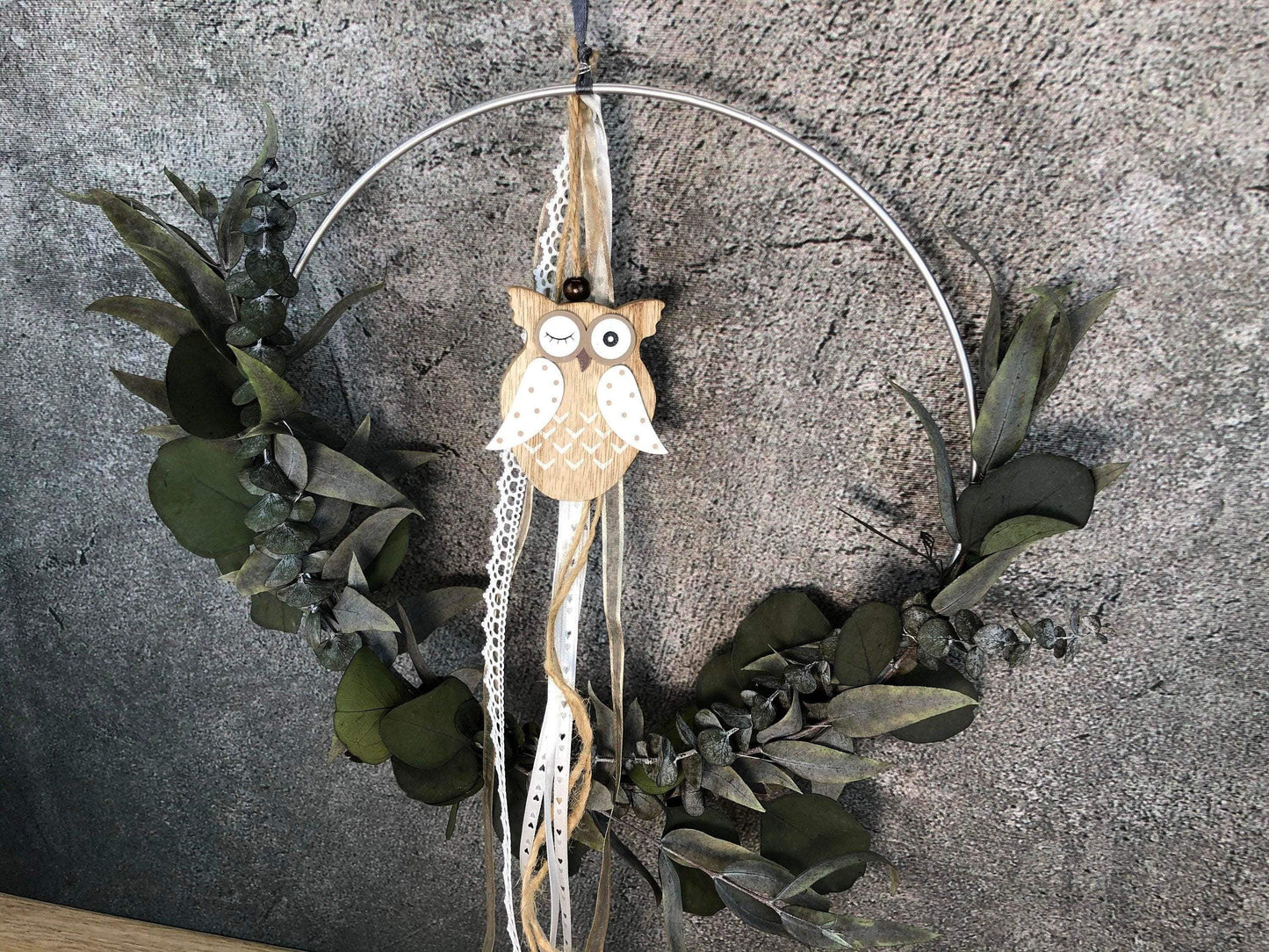 Türkranz Eule Herbst Kranz Ring Eukalyptus Wandkranz Trockenblumen Natur natürlich Hoop Herbst Herbstlich – handgemacht aus Seiden- und Kunstblumen, langlebig & pflegeleicht von SarahsFlowerStudio