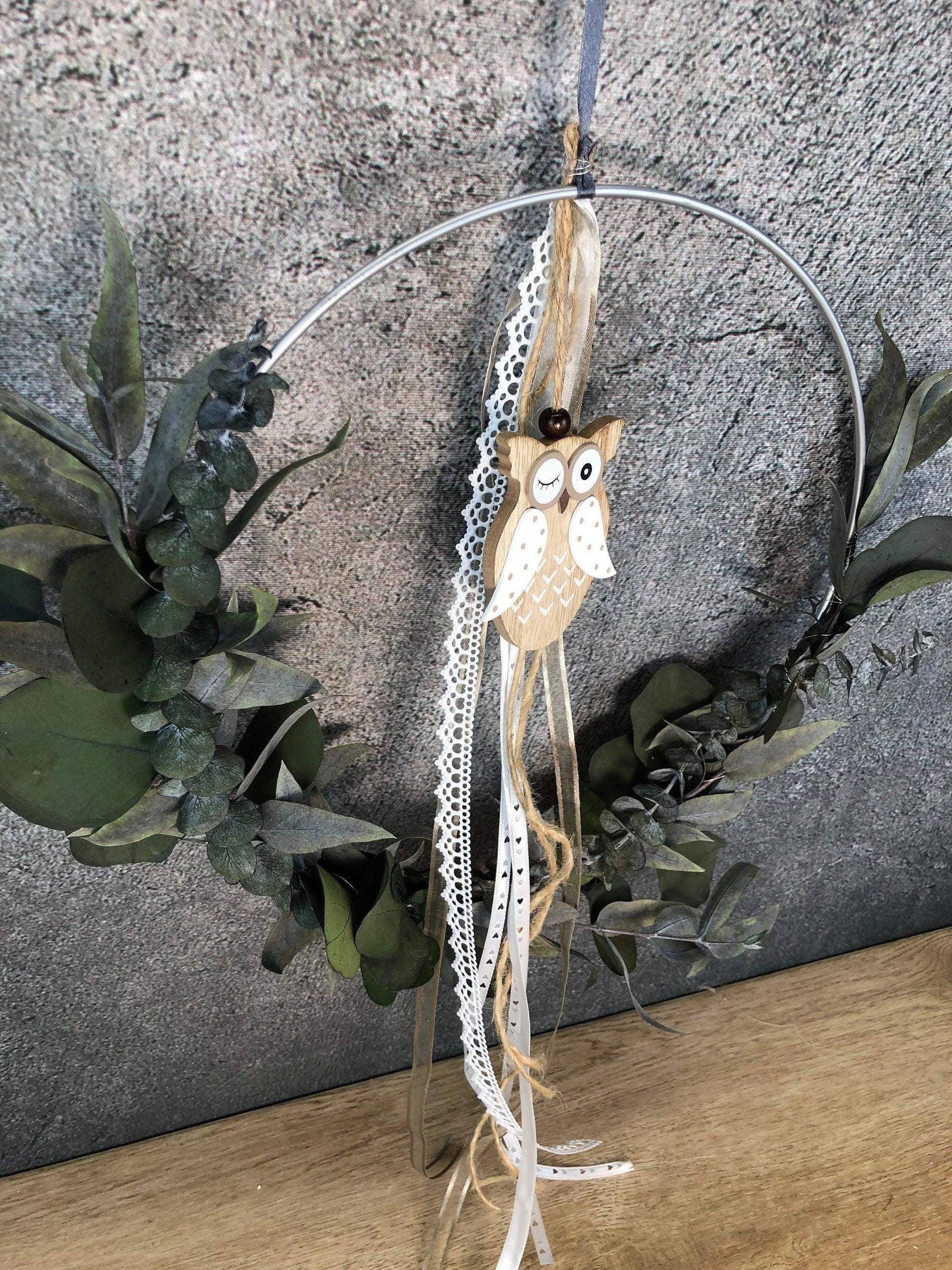 Türkranz Eule Herbst Kranz Ring Eukalyptus Wandkranz Trockenblumen Natur natürlich Hoop Herbst Herbstlich – handgemacht aus Seiden- und Kunstblumen, langlebig & pflegeleicht von SarahsFlowerStudio