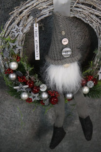Türkranz Türdeko Türschmuck Weihnachten Weidenkranz Wichtel Zapfen Stern Apfel Knöpfe Tanne Band Modern – handgemacht aus Seiden- und Kunstblumen, langlebig & pflegeleicht von SarahsFlowerStudio