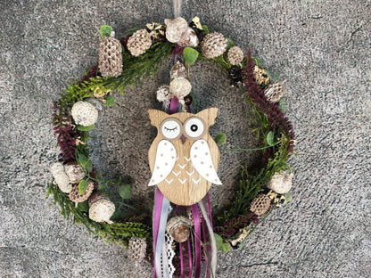 Türkranz Heide Eule Herbst Herbstlich Türschmuck Modern Wunschfarbe Wunschgröße Tür Schmuck ganzjährig – handgemacht aus Seiden- und Kunstblumen, langlebig & pflegeleicht von SarahsFlowerStudio
