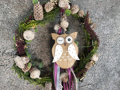 Türkranz Heide Eule Herbst Herbstlich Türschmuck Modern Wunschfarbe Wunschgröße Tür Schmuck ganzjährig – handgemacht aus Seiden- und Kunstblumen, langlebig & pflegeleicht von SarahsFlowerStudio