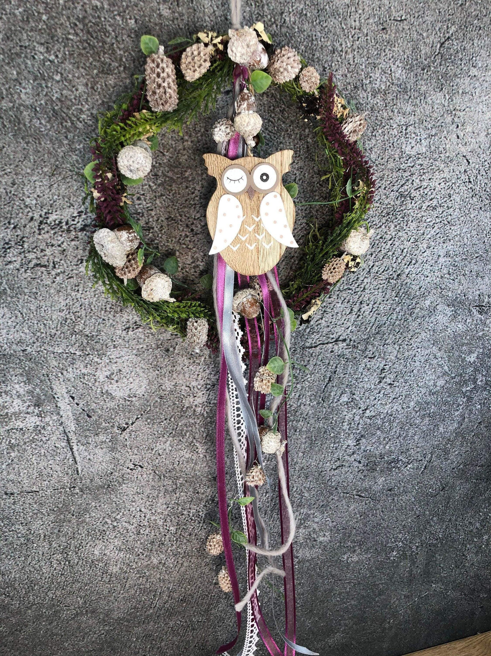 Türkranz Heide Eule Herbst Herbstlich Türschmuck Modern Wunschfarbe Wunschgröße Tür Schmuck ganzjährig – handgemacht aus Seiden- und Kunstblumen, langlebig & pflegeleicht von SarahsFlowerStudio