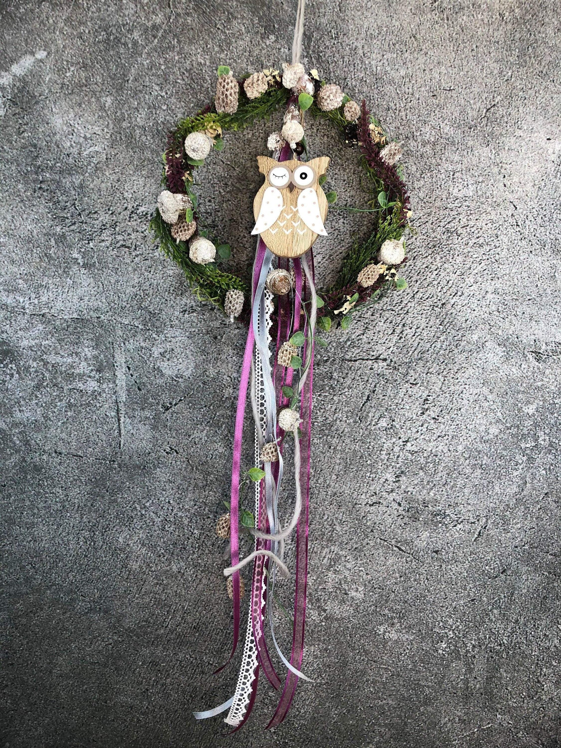Türkranz Heide Eule Herbst Herbstlich Türschmuck Modern Wunschfarbe Wunschgröße Tür Schmuck ganzjährig – handgemacht aus Seiden- und Kunstblumen, langlebig & pflegeleicht von SarahsFlowerStudio