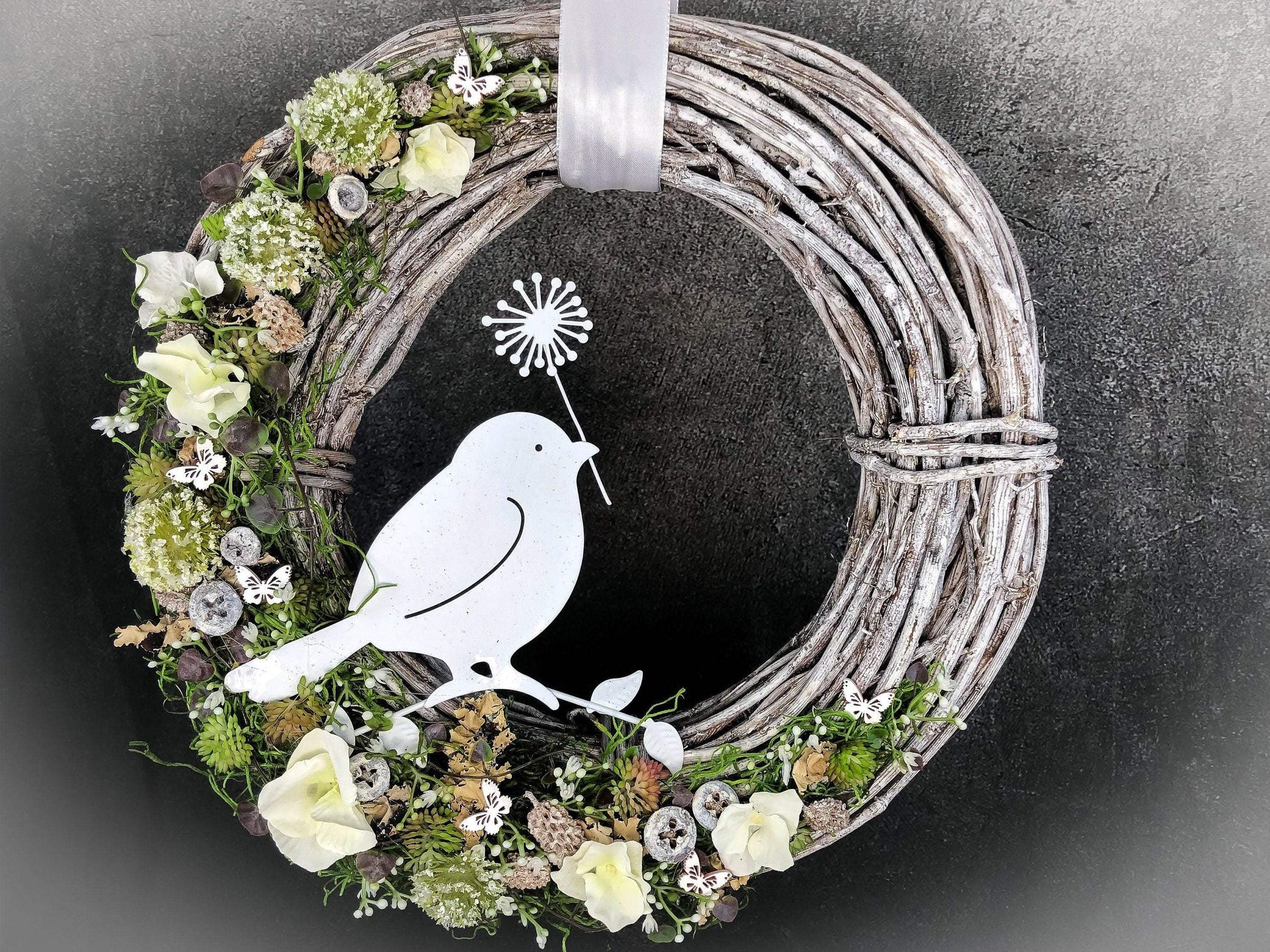 Türkranz Türdeko Türschmuck Kirschblüten Vogel Willkommen Pusteblume Modern ganzjährig Tür Schmuck Herbst – handgemacht aus Seiden- und Kunstblumen, langlebig & pflegeleicht von SarahsFlowerStudio