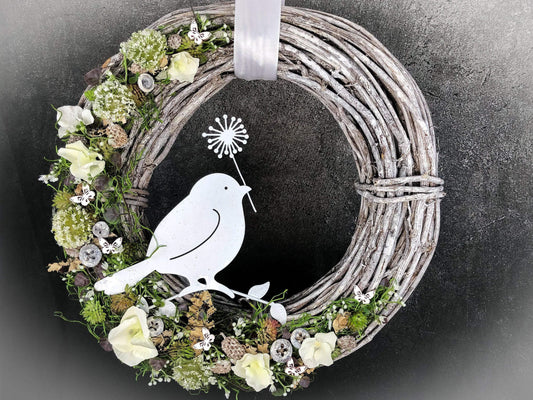 Türkranz Türdeko Türschmuck Kirschblüten Vogel Willkommen Pusteblume Modern ganzjährig Tür Schmuck Herbst – handgemacht aus Seiden- und Kunstblumen, langlebig & pflegeleicht von SarahsFlowerStudio