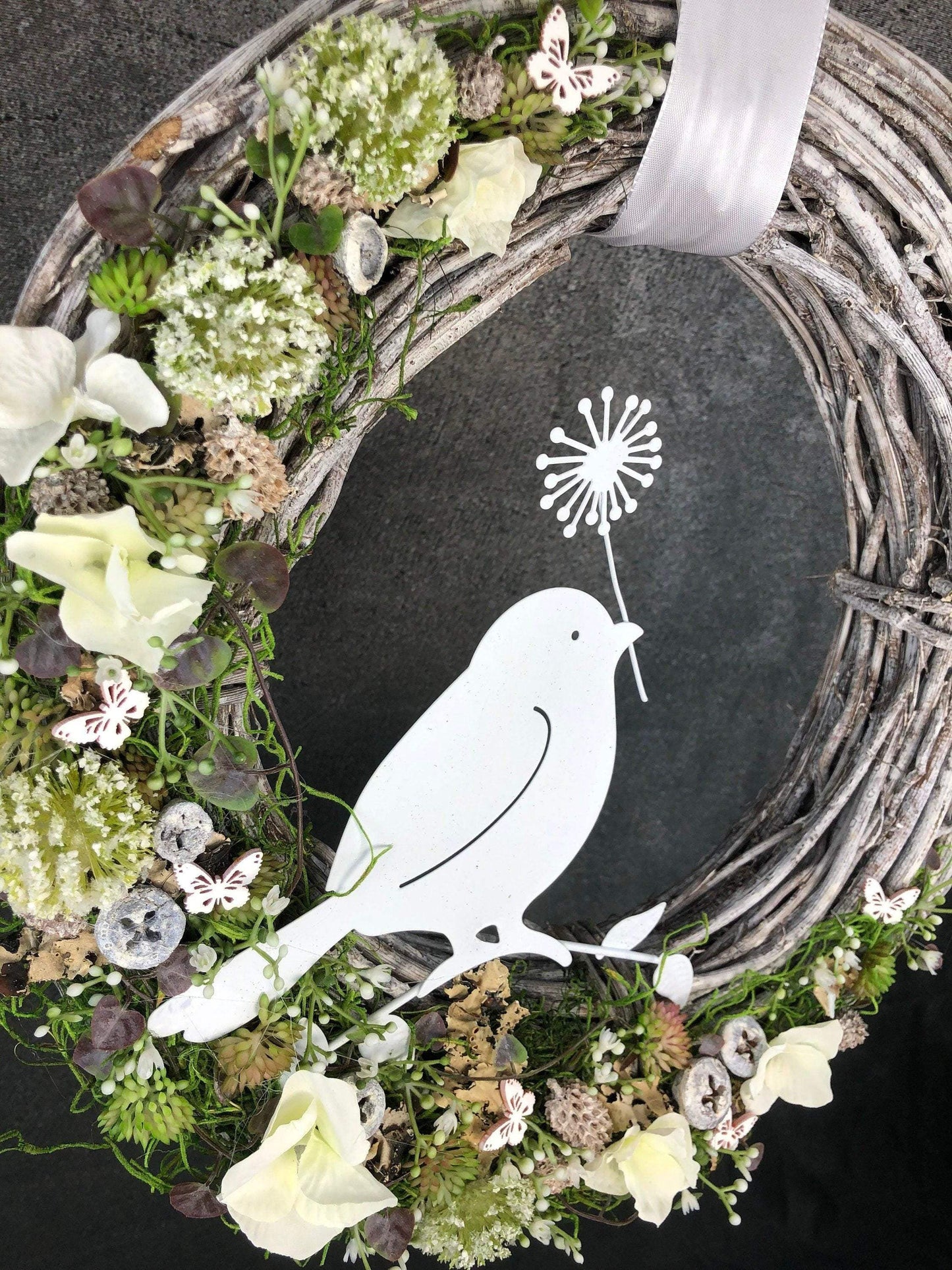 Türkranz Türdeko Türschmuck Kirschblüten Vogel Willkommen Pusteblume Modern ganzjährig Tür Schmuck Herbst – handgemacht aus Seiden- und Kunstblumen, langlebig & pflegeleicht von SarahsFlowerStudio