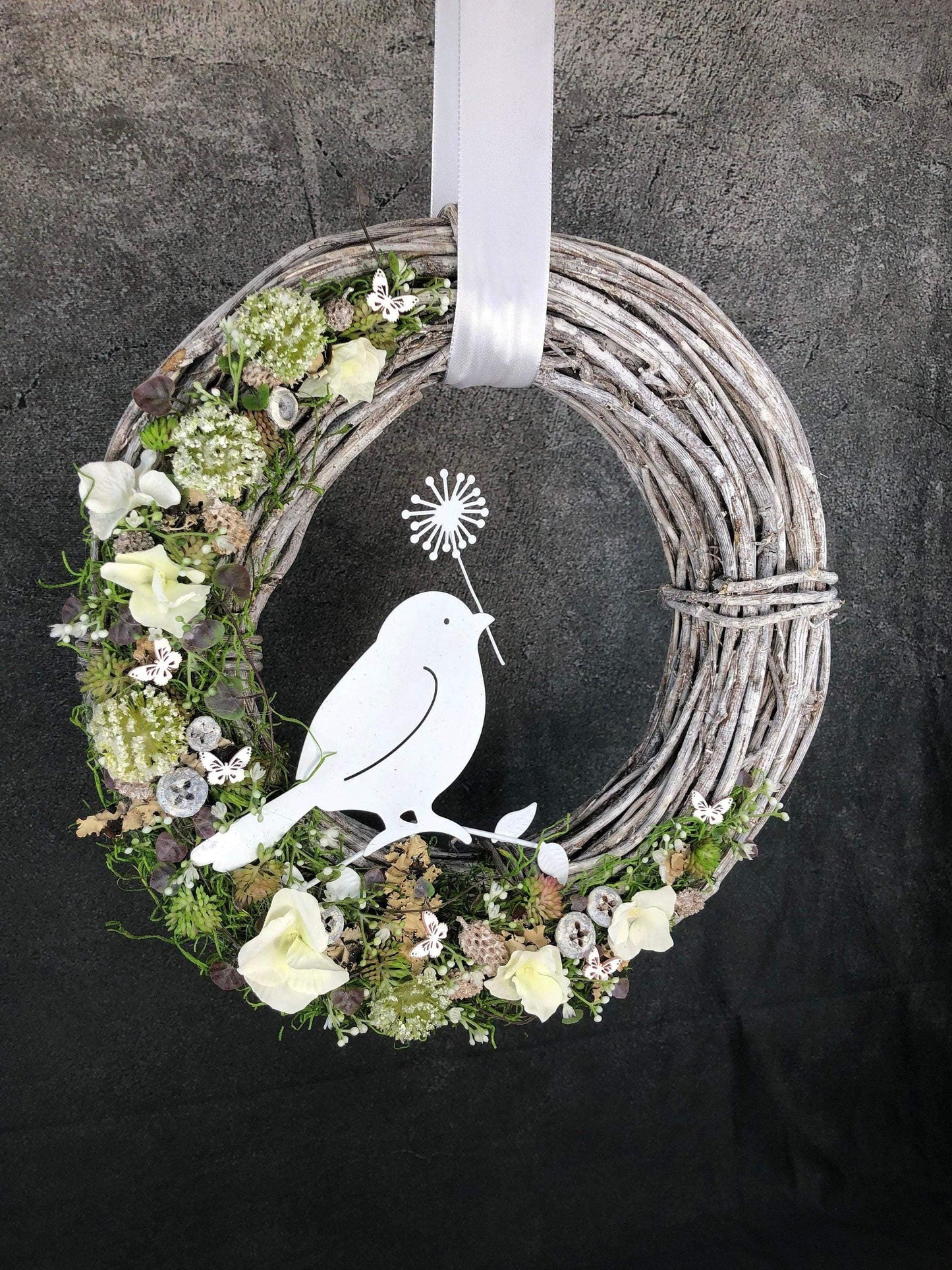 Türkranz Türdeko Türschmuck Kirschblüten Vogel Willkommen Pusteblume Modern ganzjährig Tür Schmuck Herbst – handgemacht aus Seiden- und Kunstblumen, langlebig & pflegeleicht von SarahsFlowerStudio