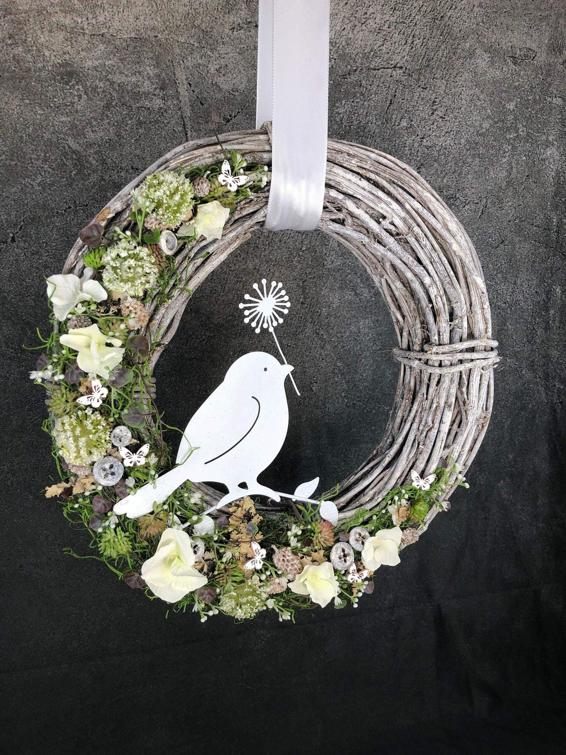 Türkranz Türdeko Türschmuck Kirschblüten Vogel Willkommen Pusteblume Modern ganzjährig Tür Schmuck Herbst – handgemacht aus Seiden- und Kunstblumen, langlebig & pflegeleicht von SarahsFlowerStudio