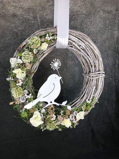 Türkranz Türdeko Türschmuck Kirschblüten Vogel Willkommen Pusteblume Modern ganzjährig Tür Schmuck Herbst – handgemacht aus Seiden- und Kunstblumen, langlebig & pflegeleicht von SarahsFlowerStudio