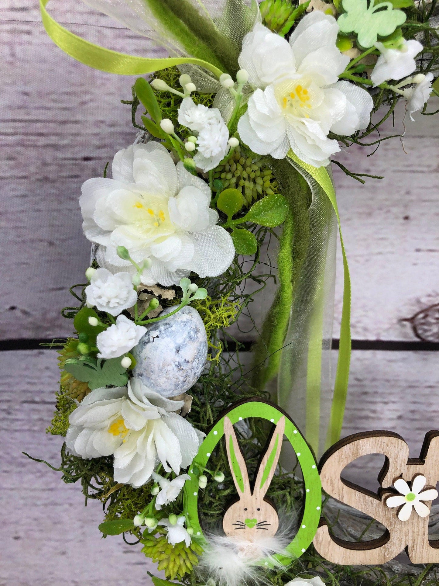 Osterkranz Türkranz mit Hasen, Maiglöckchen & Eiern – Frühlingsdeko Seidenblumen – Türkranz – SarahsFlowerStudio