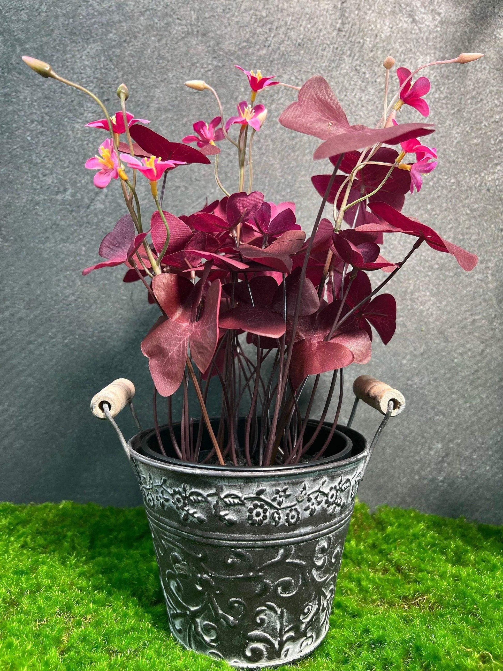 Klee Kleepflanze Glücksklee Dreiblättriger Klee Rot Künstlich Topf Metalltopf Eimer Metalleimer Pflanze Künstlich Kunstblumen Faux Flower – handgemacht aus Seiden- und Kunstblumen, langlebig & pflegeleicht von SarahsFlowerStudio