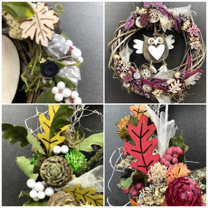 Türkranz 26cm Türdeko Türschmuck Eule Modern Tür Schmuck Herbst herbstlich ganzjährig Herbst – handgemacht aus Seiden- und Kunstblumen, langlebig & pflegeleicht von SarahsFlowerStudio
