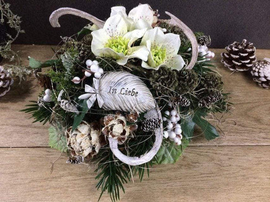 Grabgesteck Grabschmuck Gesteck Grab Allerheiligen extra Schwer Grave Arrangument grave flowers longlasting – handgemacht aus Seiden- und Kunstblumen, langlebig & pflegeleicht von SarahsFlowerStudio