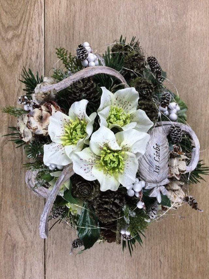 Grabgesteck Grabschmuck Gesteck Grab Allerheiligen extra Schwer Grave Arrangument grave flowers longlasting – handgemacht aus Seiden- und Kunstblumen, langlebig & pflegeleicht von SarahsFlowerStudio