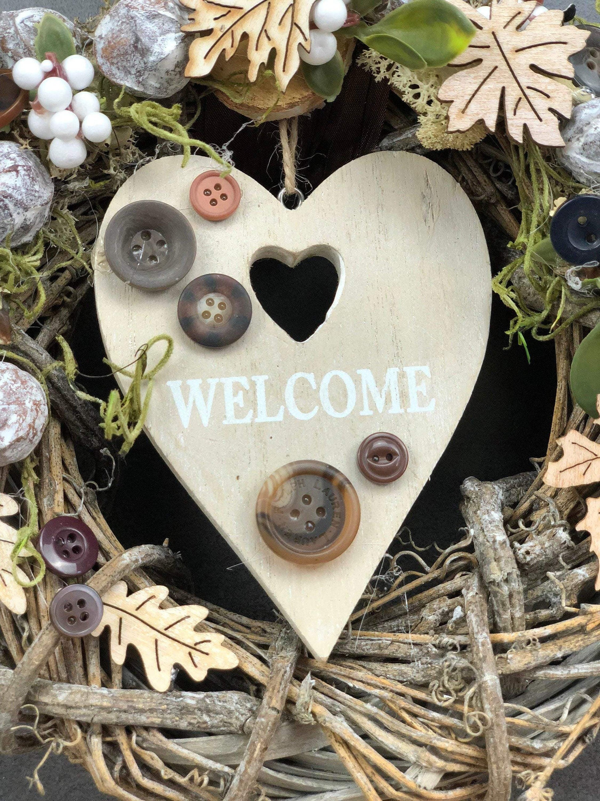 Türkranz 22cm Türdeko Türschmuck Herz Welcome Modern Tür Schmuck Herbst herbstlich ganzjährig Herbst – handgemacht aus Seiden- und Kunstblumen, langlebig & pflegeleicht von SarahsFlowerStudio
