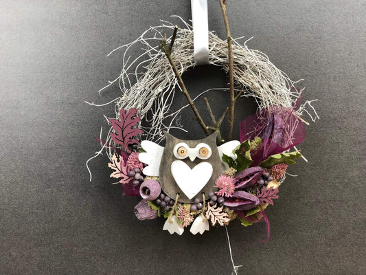 Türkranz 22cm Türdeko Türschmuck Eule Modern Tür Schmuck Herbst herbstlich ganzjährig Herbst – handgemacht aus Seiden- und Kunstblumen, langlebig & pflegeleicht von SarahsFlowerStudio
