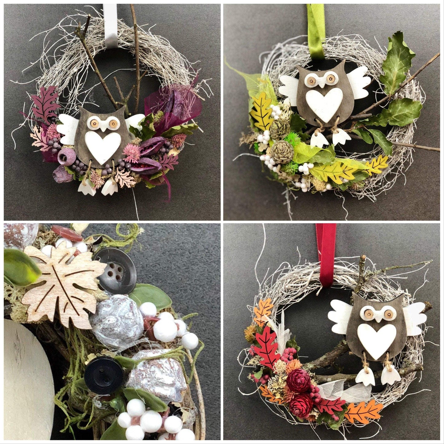 Türkranz 22cm Türdeko Türschmuck Eule Modern Tür Schmuck Herbst herbstlich ganzjährig Herbst – handgemacht aus Seiden- und Kunstblumen, langlebig & pflegeleicht von SarahsFlowerStudio