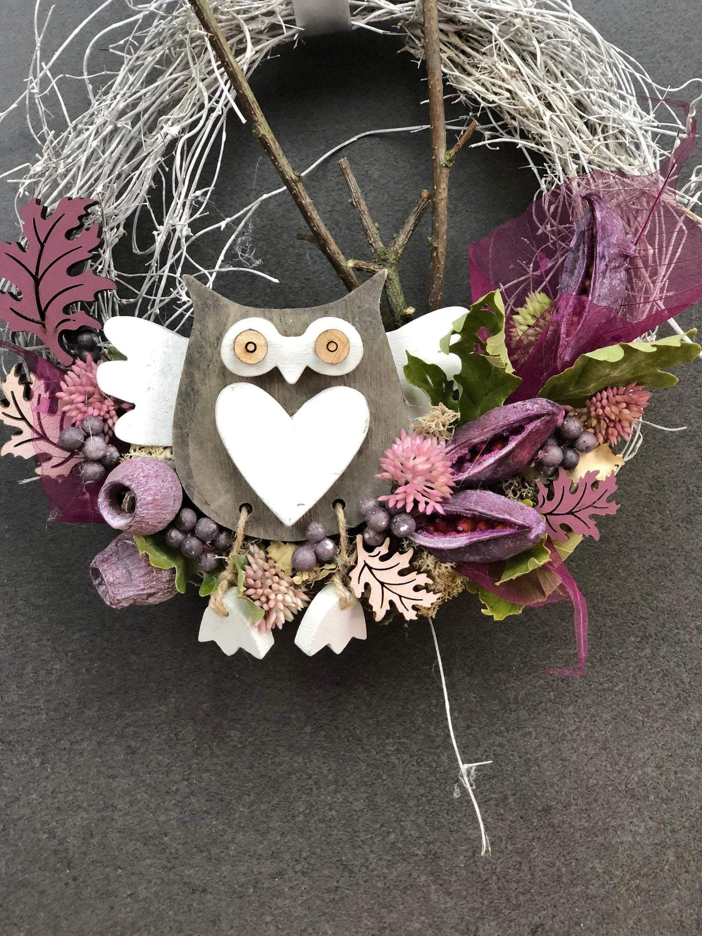 Türkranz 22cm Türdeko Türschmuck Eule Modern Tür Schmuck Herbst herbstlich ganzjährig Herbst – handgemacht aus Seiden- und Kunstblumen, langlebig & pflegeleicht von SarahsFlowerStudio