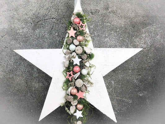 Advent Türkranz Stern 40cm Stern Türdekoration Türschmuck Fensterdeko Weihnachten Weihnachtsdekoration – handgemacht aus Seiden- und Kunstblumen, langlebig & pflegeleicht von SarahsFlowerStudio