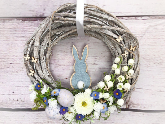 Türkranz Ostern Schleierkraut & Hasen – Frühlingskranz Seidenblumen handgefertigt – Türkranz – SarahsFlowerStudio