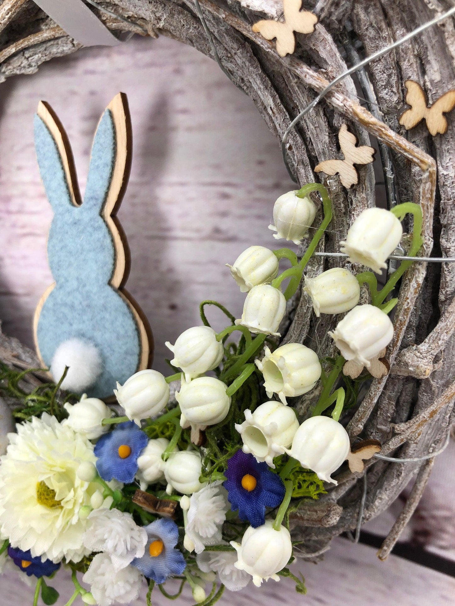 Türkranz Ostern Schleierkraut & Hasen – Frühlingskranz Seidenblumen handgefertigt – Türkranz – SarahsFlowerStudio