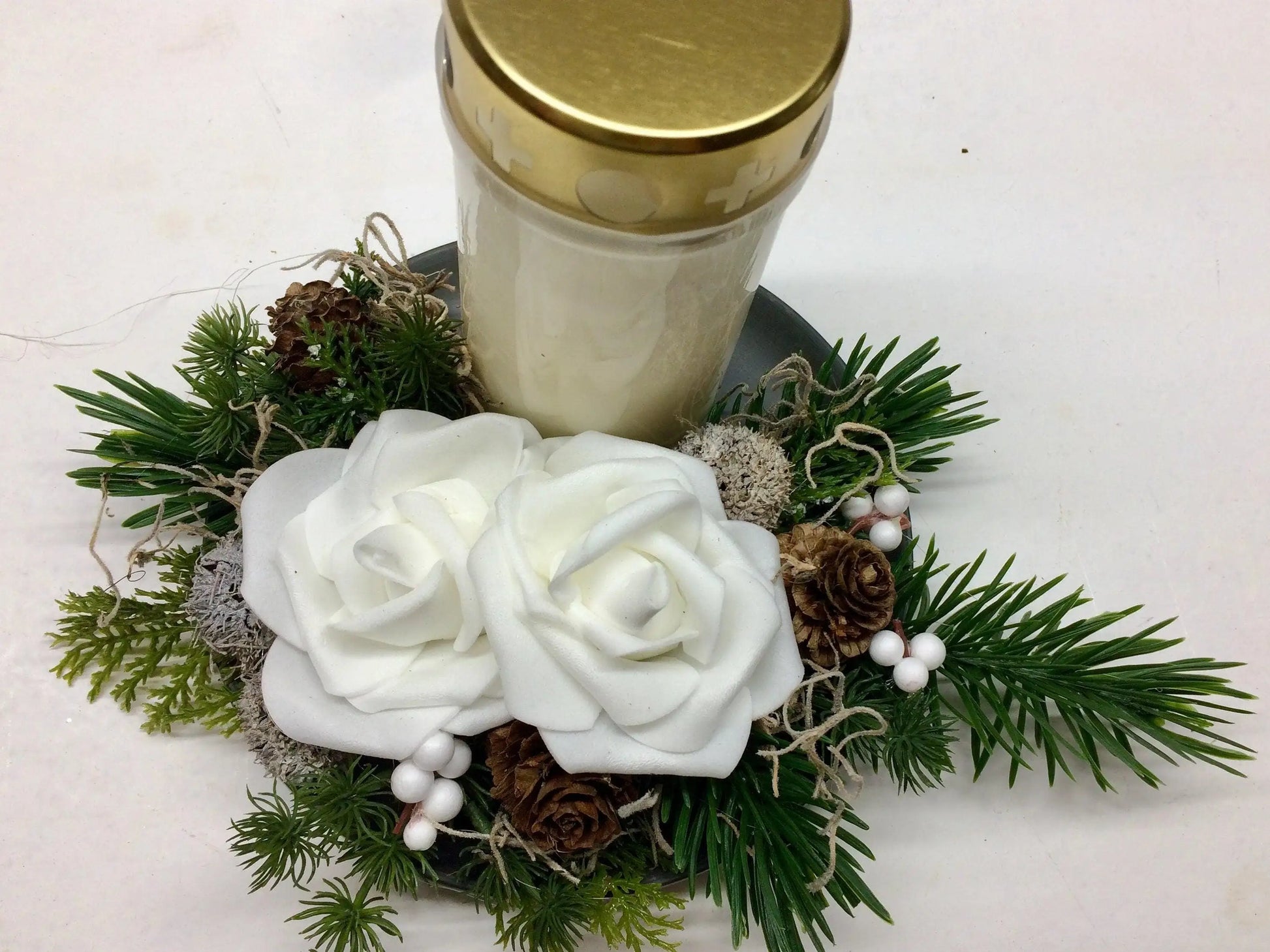 Grabgesteck Grabschmuck in Wunschfarbe 20cm Grabdekoration Grabschmuck Allerheiligen – handgemacht aus Seiden- und Kunstblumen, langlebig & pflegeleicht von SarahsFlowerStudio