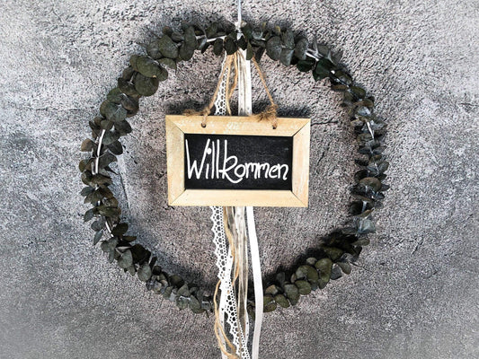 Türkranz Tafel Willkommen Herbst Kranz Ring Eukalyptus Wandkranz Trockenblumen Natur natürlich Hoop Herbst Herbstlich – handgemacht aus Seiden- und Kunstblumen, langlebig & pflegeleicht von SarahsFlowerStudio