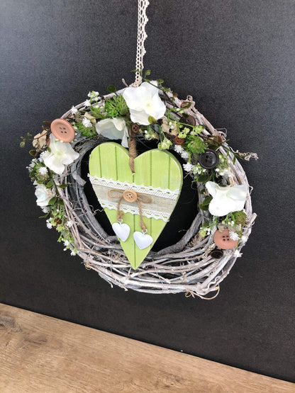 Türkranz Türdeko Türschmuck Frühling Herz Modern ganzjährig Tür Schmuck Eukalyptus Herbst – handgemacht aus Seiden- und Kunstblumen, langlebig & pflegeleicht von SarahsFlowerStudio