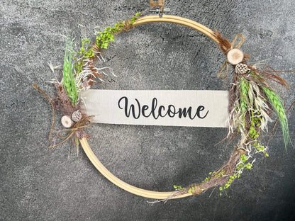Türkranz Kranz Ring Stickring Welcome Band Eukalyptus Gräser Wandkranz Trockenblumen Hoop – handgemacht aus Seiden- und Kunstblumen, langlebig & pflegeleicht von SarahsFlowerStudio