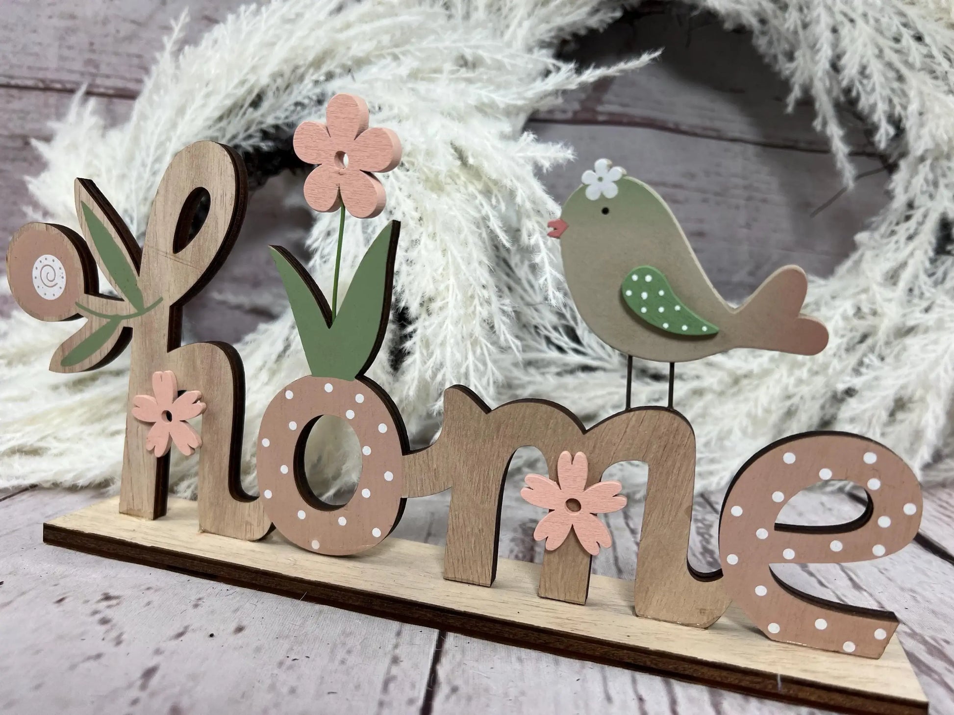 Schrift Home Holz Schild 15x29cm Deko Frühling Sommer ganzjährig Tür Schmuck – handgemacht aus Seiden- und Kunstblumen, langlebig & pflegeleicht von SarahsFlowerStudio