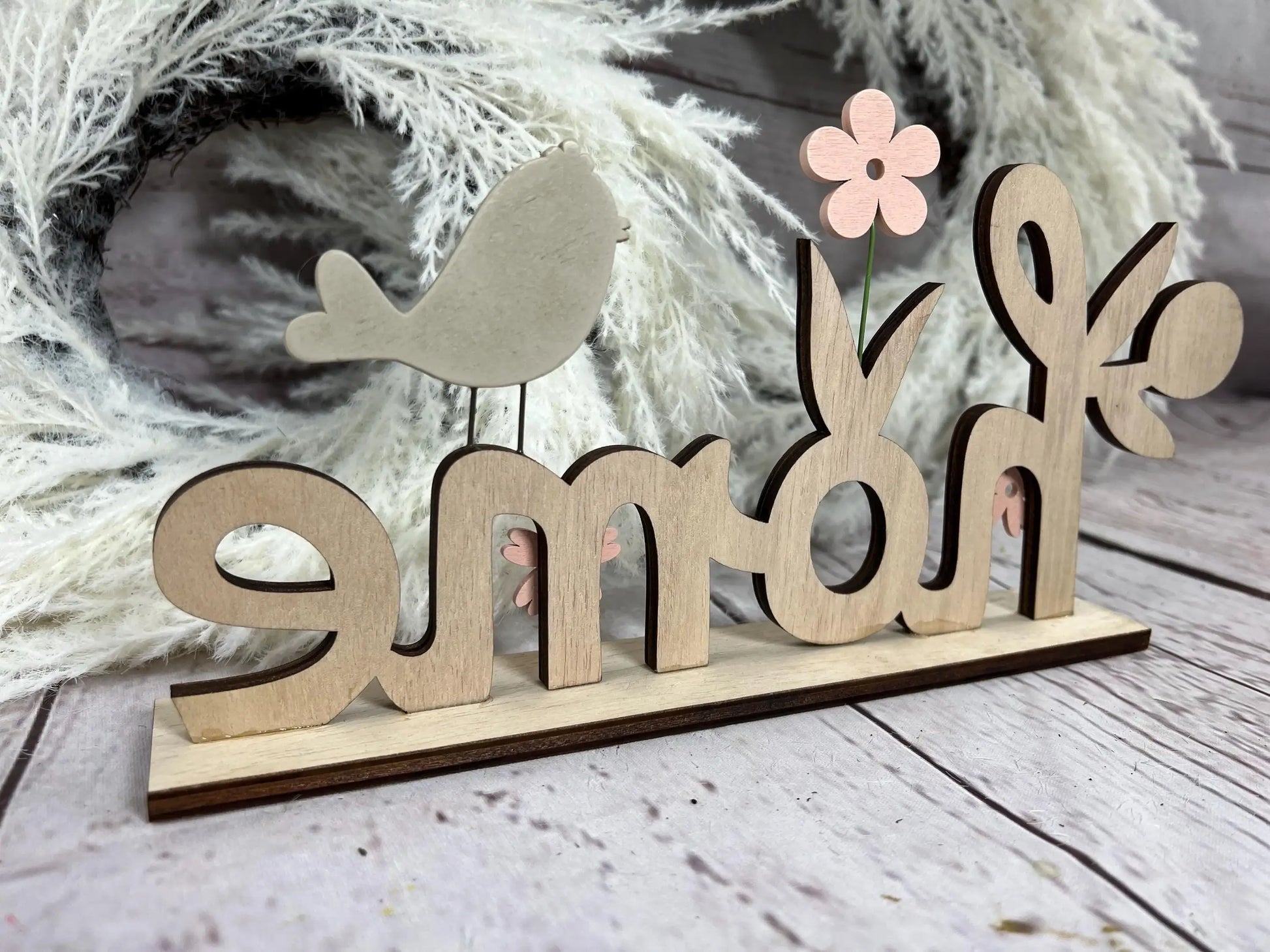 Schrift Home Holz Schild 15x29cm Deko Frühling Sommer ganzjährig Tür Schmuck – handgemacht aus Seiden- und Kunstblumen, langlebig & pflegeleicht von SarahsFlowerStudio