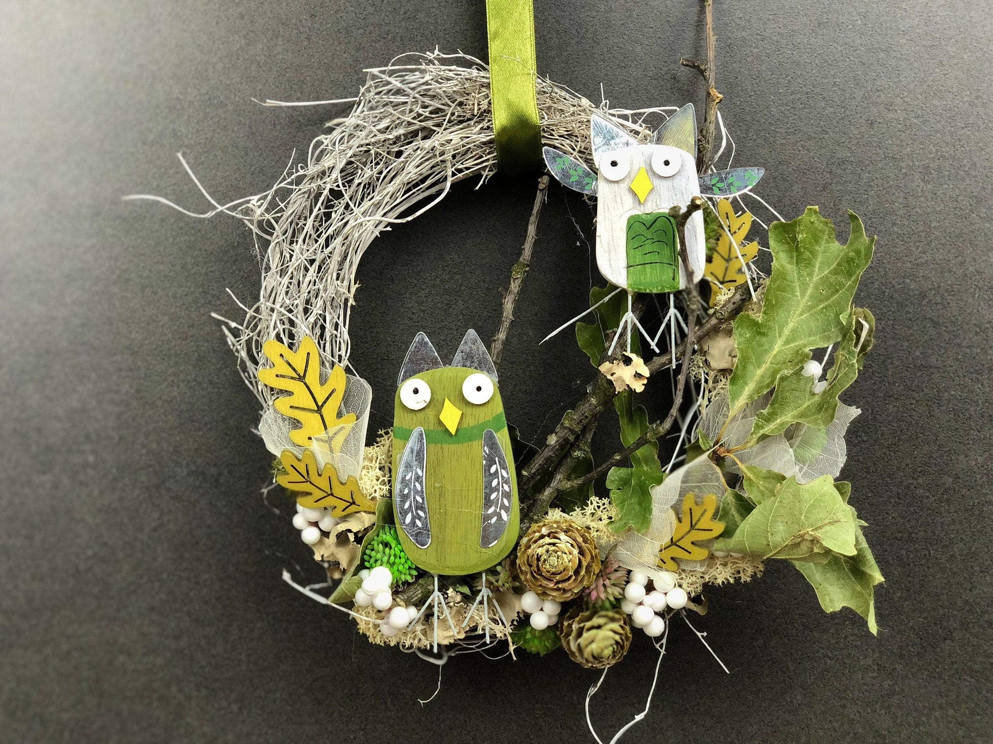 Türkranz 22cm Türdeko Türschmuck Eule Modern Tür Schmuck Herbst herbstlich ganzjährig Herbst – handgemacht aus Seiden- und Kunstblumen, langlebig & pflegeleicht von SarahsFlowerStudio