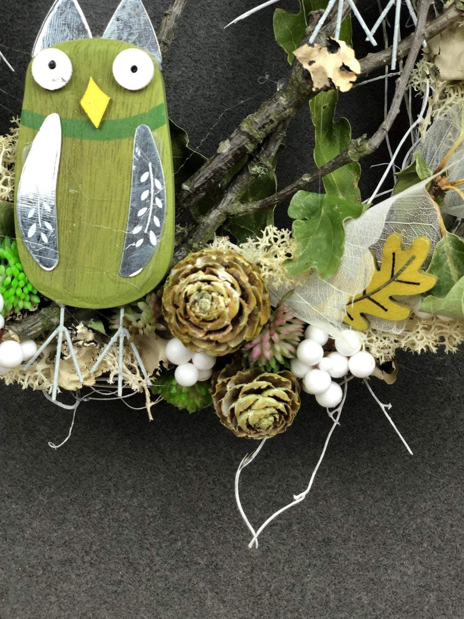 Türkranz 22cm Türdeko Türschmuck Eule Modern Tür Schmuck Herbst herbstlich ganzjährig Herbst – handgemacht aus Seiden- und Kunstblumen, langlebig & pflegeleicht von SarahsFlowerStudio