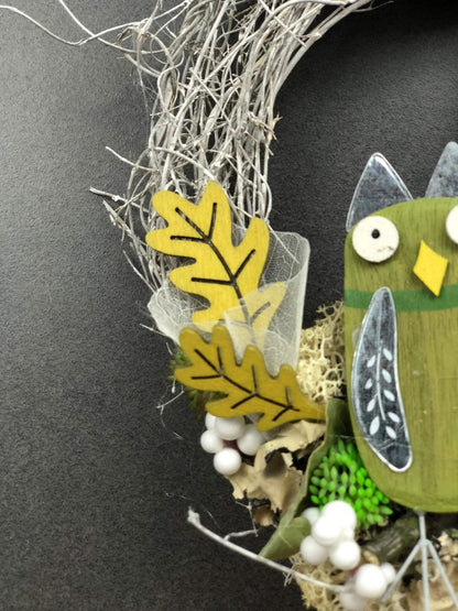 Türkranz 22cm Türdeko Türschmuck Eule Modern Tür Schmuck Herbst herbstlich ganzjährig Herbst – handgemacht aus Seiden- und Kunstblumen, langlebig & pflegeleicht von SarahsFlowerStudio