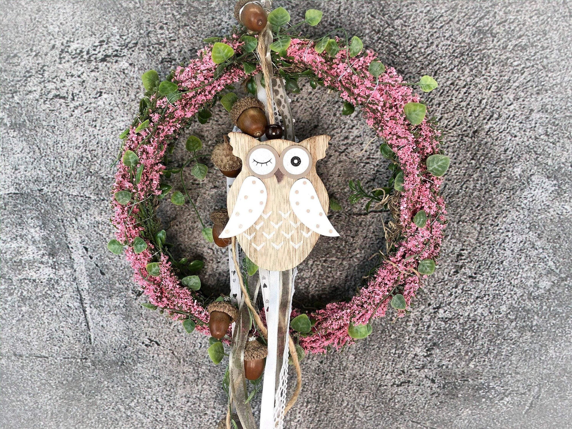 Türkranz Heide Eule Herbst Herbstlich Türschmuck Modern Wunschfarbe Wunschgröße Tür Schmuck ganzjährig – handgemacht aus Seiden- und Kunstblumen, langlebig & pflegeleicht von SarahsFlowerStudio